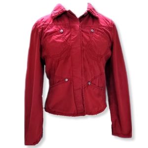 Blue Willi's Womens M Jacket Red Long Sleeve Button Front Cotton Pockets Coat